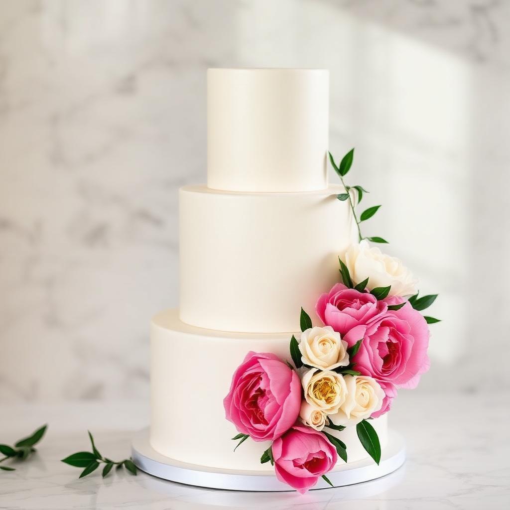 Pastel de boda con peonías