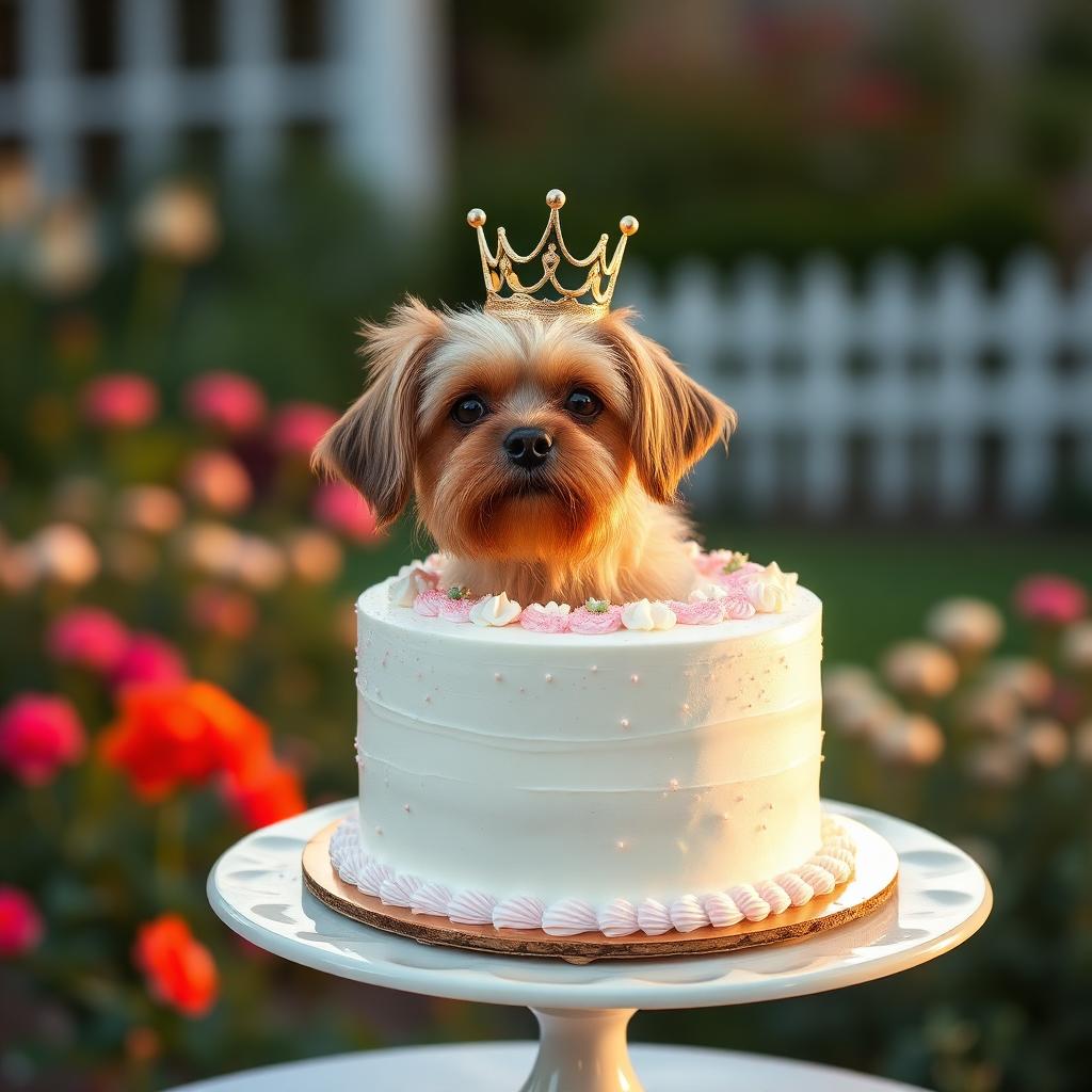 Pastel de dos pisos con corona en jardín